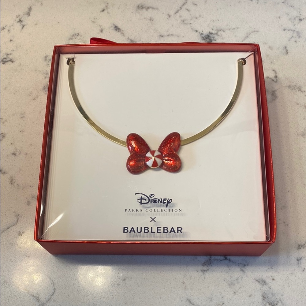 NWT Disney Park Collection x BaubleBar Minnie Mouse Red Bow Necklace